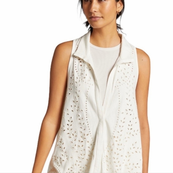 Jackets & Blazers - Anthropologie Eyelet Button Front Sleeveless Top